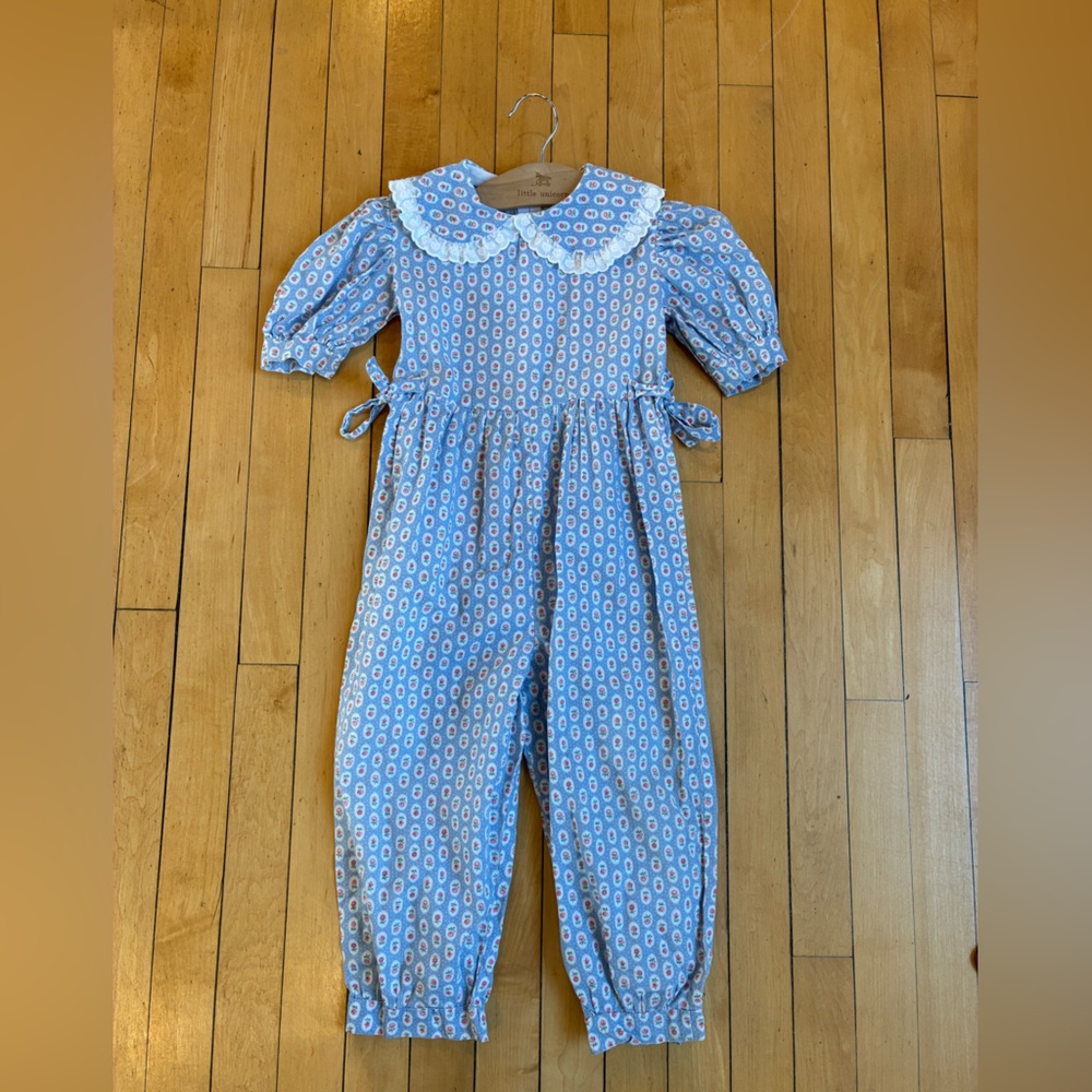 Vintage Blue Floral homemade Jumpsuit size 24m